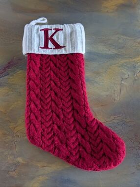 Red Knit Kohl's Holiday Christmas Stocking Stretch Letter K